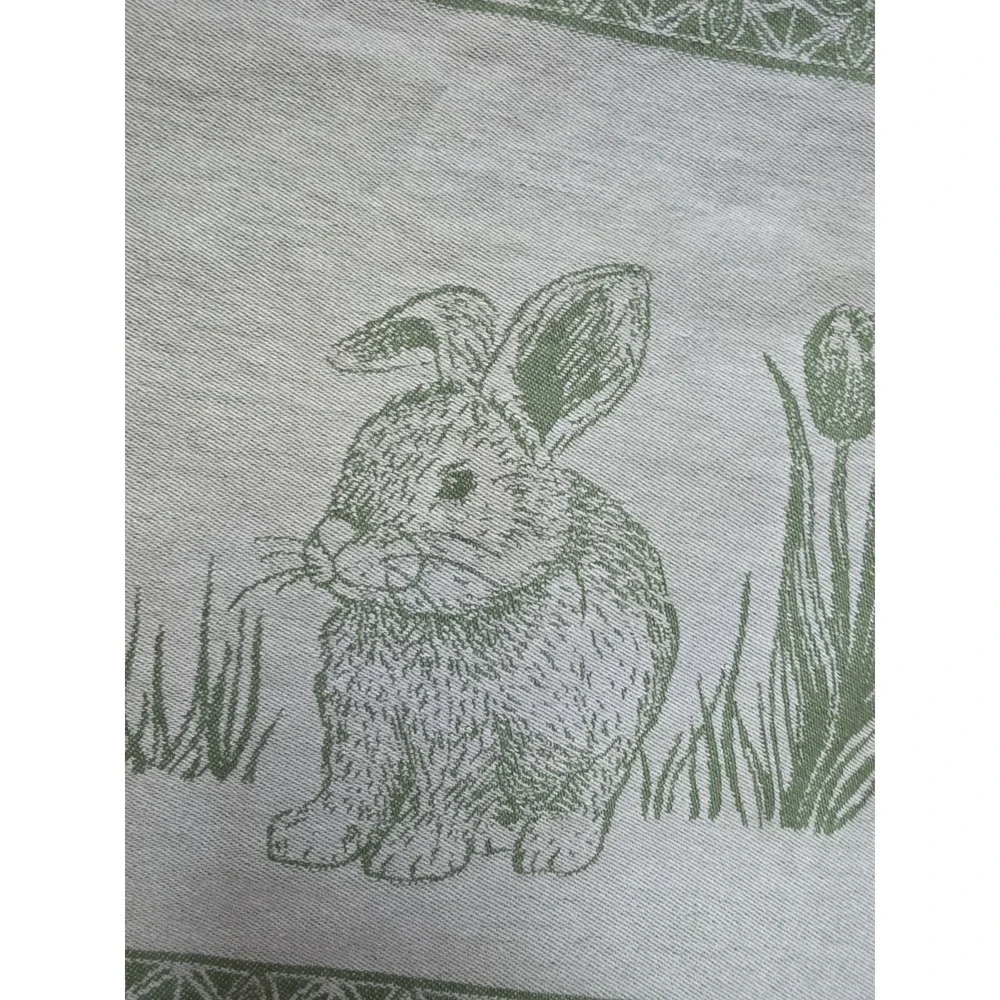 Shabby Chic Table Runner Green 100% Cotton 70in Rustic Farmhouse Rabbit Tulip